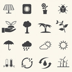Eco energy icons set with texture background. Vector
