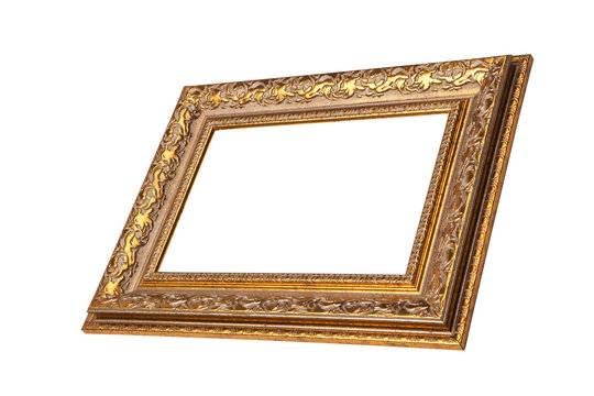 Vintage golden frame with blank space, isolated on white backgro