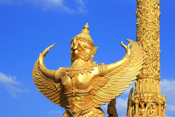 Golden  Garuda  Thai style statue  art   in  Thai temple