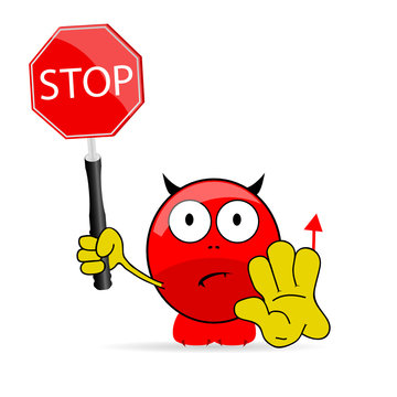 sweet and cute devil with sign stop vector