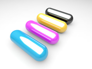 Four colored capsules in CMYK