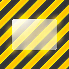 Vector glass banner on black and yellow stripes