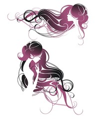 Два портрета девушек с абстрактными прическами