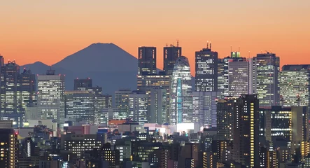 Türaufkleber Stadtbild von Tokio und Berg Fuji © torsakarin