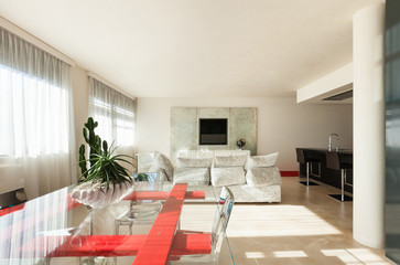 comfortable living room with dining table