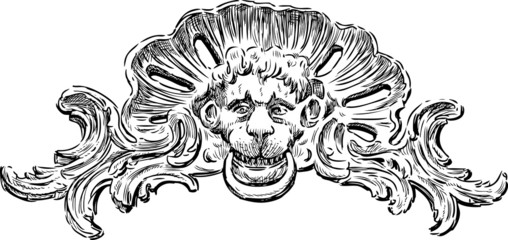 Cartouche with lion head