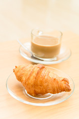 Hot Coffee and croissant in the morning time