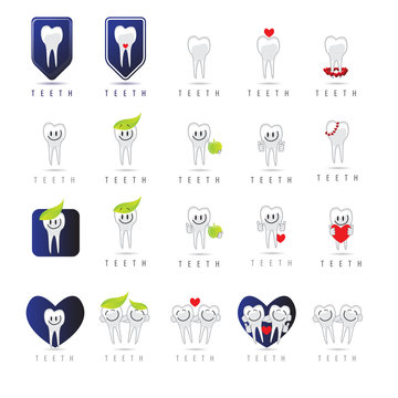 Teeth Icons Set - Isolated On White Background - Vector