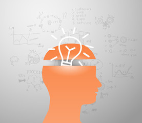 Man head silhouette and sign of lamp idea