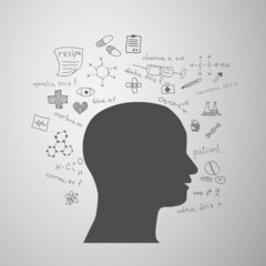 human head silhouette with medicine formulas