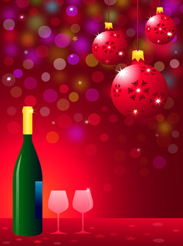 Christmas Party with Wine Bottle & Glasses