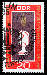 GDR stamp, student chess world chapmionship in 1969