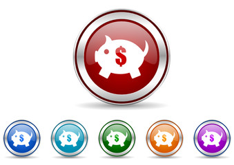 piggy bank icon vector set