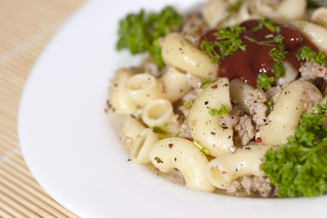 Pasta Fiottarini (pasta with fried minced meat)