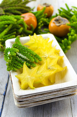 Carambola (starfruit), persimmons and araucaria