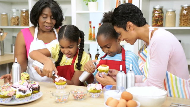 Three Generations Ethnic Females Kitchen Baking
