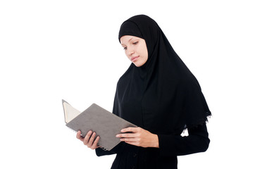 Young muslim female student with books