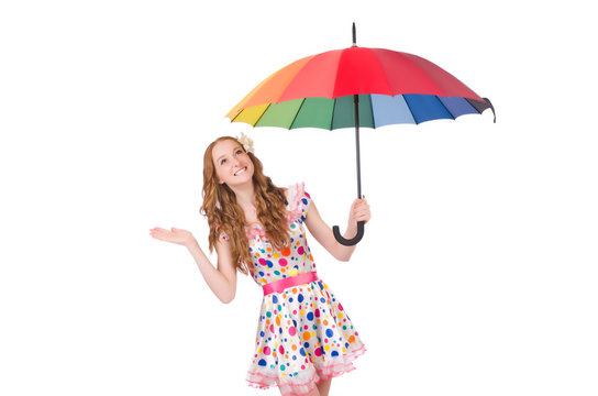Young girl with colourful umbrella