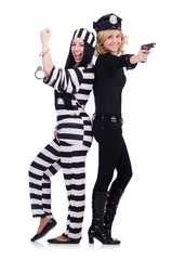 Prisoner and police isolated on the white