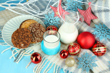 Beautiful Christmas composition with milk close-up