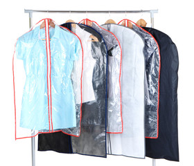 Office female clothes in cases for storing