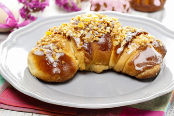 Obraz na płótnie Canvas Saint Martin's croissant. Traditional polish cake with poppy see