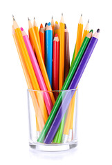 Fototapeta premium Colorful pencils in glass isolated on white