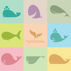 Set of vector whale icons
