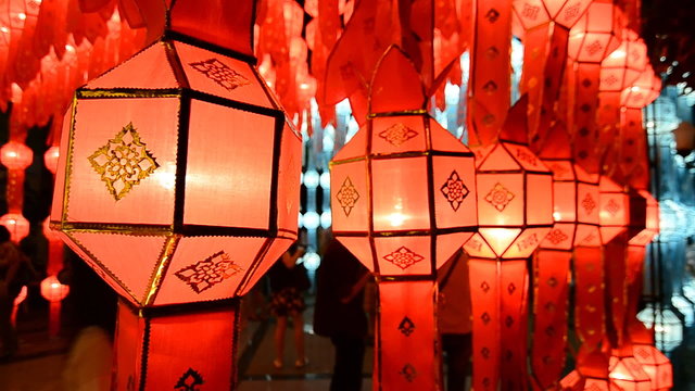 beautiful thai lanterns in loi krathong festival of thailand