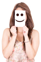 Pretty Young Woman with Smiley Emoticon