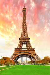 Fototapeta na wymiar Eiffel Tower -view from the Champs de Mars.Paris,France