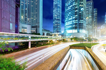 Fototapeta na wymiar Hong Kong night view with car light