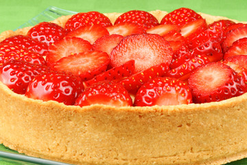 Strawberry and custard tart close-up