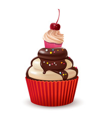 Cupcakes with cherry and chocolate