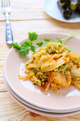 risotto with slices of braised cabbage