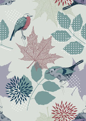 Panele Szklane Podświetlane  Wzór z ptakami i liśćmi