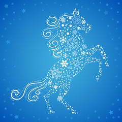 New Year card of Horse made of snowflakes