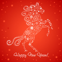New Year card of Horse made of snowflakes