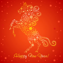 New Year card of Horse made of snowflakes - 58594854