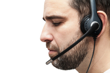 Portrait of Handsome man with headphones at work.