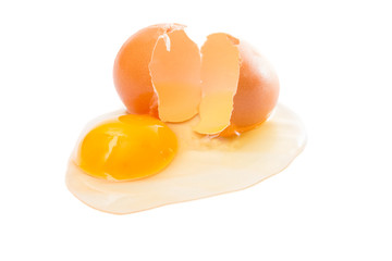 Raw broken egg isolated on white background