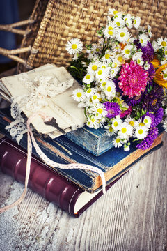 nostalgic vintage background with flowers