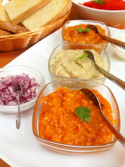 Aubergine salad and romanian traditional vegetable salad