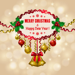 Background with baubles, christmas tree.