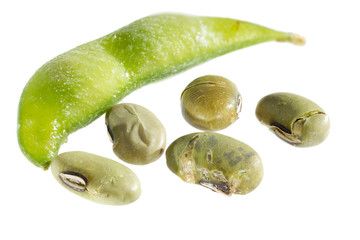 Salted and dried edamame snack.