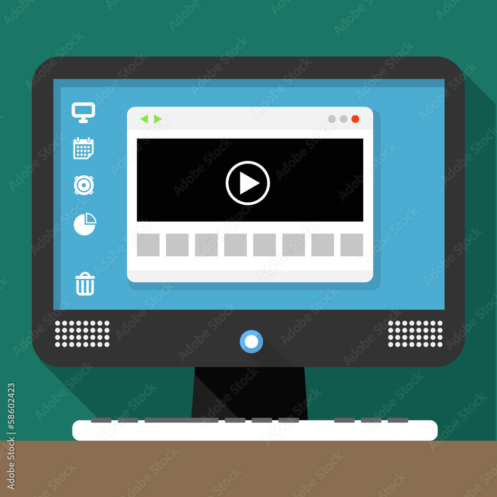 Poster Modern personal computer with media browser window on desktop