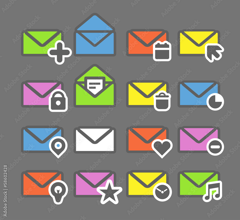 Poster collection of color mailing web icons