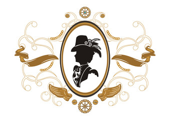 Portrait of Beautiful steampunk girl   in frame