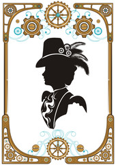Portrait of Beautiful steampunk girl  in frame