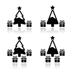 Christmas tree with presents icons set